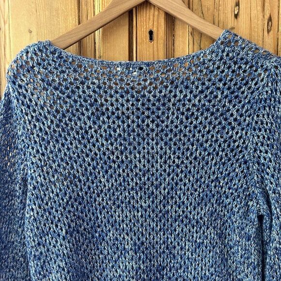 Women's Tyler Boe 8 Blue White Open Knit Fringe Sleeve Sweater - Picture 8 of 10